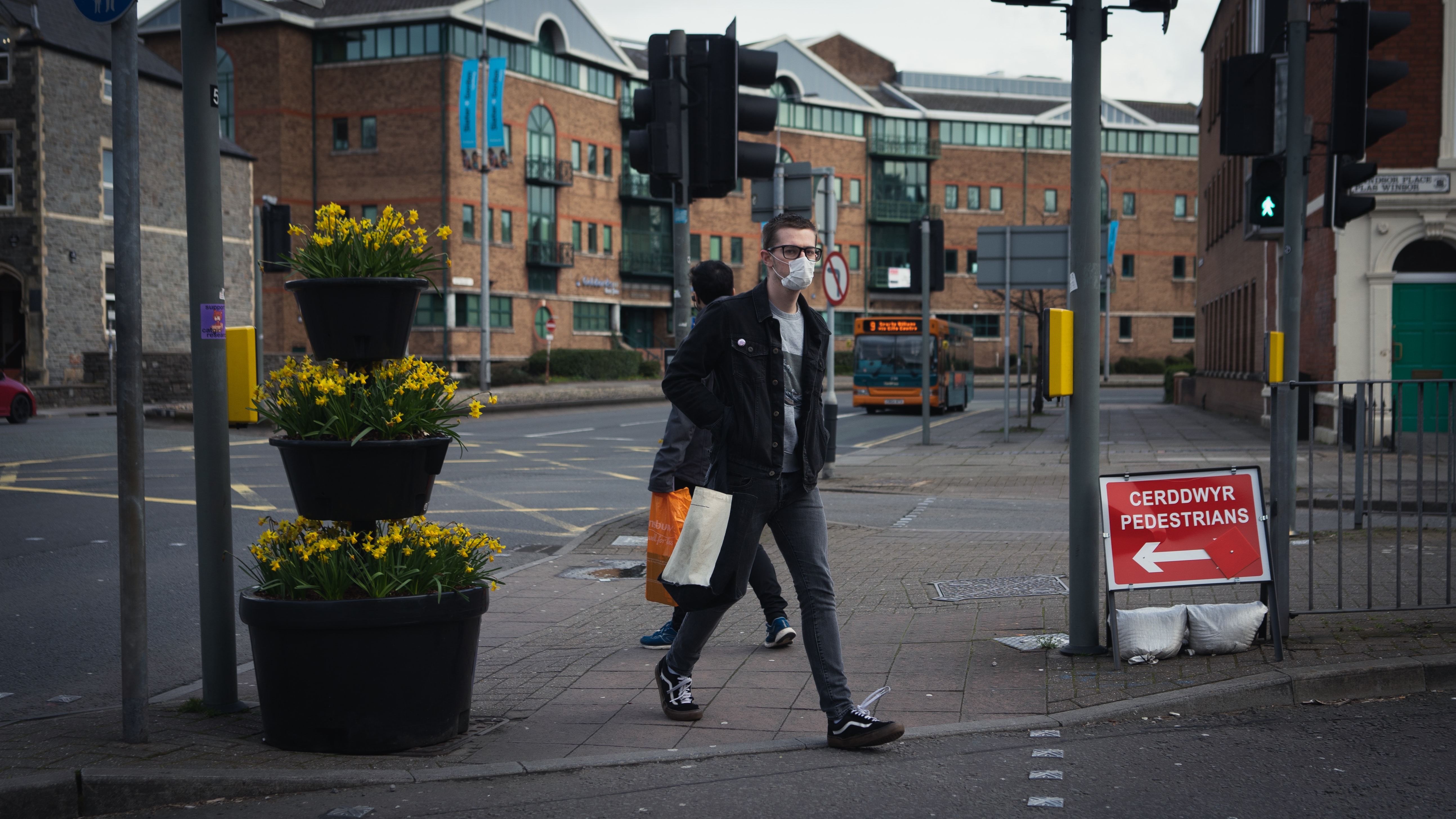 main walking in cardiff with mask