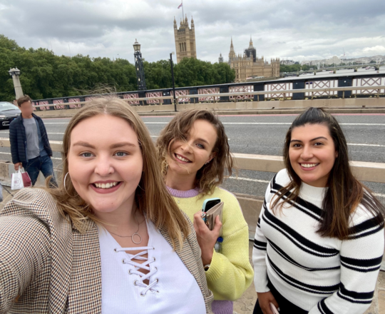 SVP Staff Olivia Sutcliffe Roony Brookes and Michelle Caicedo on Westminster bridge