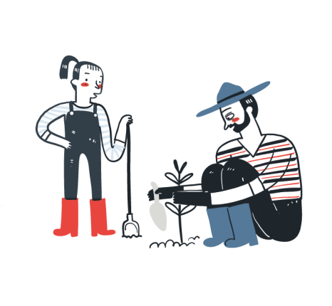 Illustration of two people gardening
